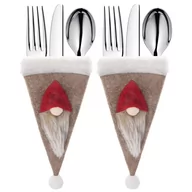 Ozdoby bożonarodzeniowe - Kieszonka na sztućce 2szt. świąteczne etui, czapka brązowa ozdoba świąteczna - miniaturka - grafika 1