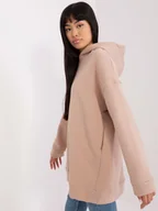 Bluzy damskie - Ciemnobeżowa dresowa bluza basic z kapturem -M - miniaturka - grafika 1