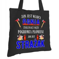 Torby i wózki na zakupy - Torba Bawełniana dla Strażaka Czarna Na Prezent ekologiczna Trwały Nadruk - miniaturka - grafika 1