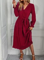 Sukienki - Sukienka midi wiązana w pasie - Bordowy - miniaturka - grafika 1