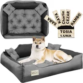 Sprzęt podróżny i transportery dla psów - Legowisko Dla Psa Personalizowane Posłanie Kojec Kanapa M 75X65 Cm Szaro-Czarny Mikrofibra - miniaturka - grafika 1