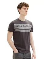 Koszulki męskie - TOM TAILOR Męski T-shirt z nadrukiem logo, 10899 - Tarmac Grey, L - miniaturka - grafika 1