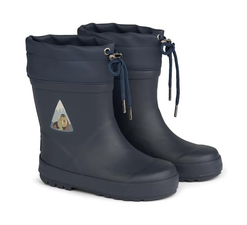 Wheat Unisex dziecięce buty termiczne, kalosze termiczne, jednokolorowe, dla chłopców i dziewczynek, 100% naturalny kauczuk, buty przeciwdeszczowe, 1432 Navy, 33 EU