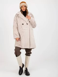 Płaszcze damskie - Płaszcz jasny beżowy casual zimowy rękaw długi długość przed kolano podszewka kieszenie dwurzędowy guziki dwurzędowe - grafika 1