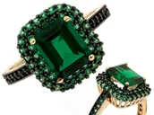 Pierścionki - Pierścionek złoty 585 elegancka markiza ze szmaragdami z czarnym rodem S - miniaturka - grafika 1