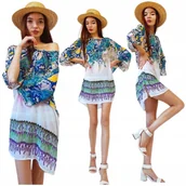 Bluzki damskie - PAREO SUKIENKA DAMSKA LETNIA NARZUTKA TUNIKA ZWIEWNA PLUS SIZE BOHO ORIENT - miniaturka - grafika 1
