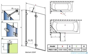 Radaway Essenza Pro Brushed Nickel Pnd II parawan nawannowy 100cm lewy szczotkowany nikiel 10102100-91-01L - Akcesoria do armatury i ceramiki - miniaturka - grafika 2
