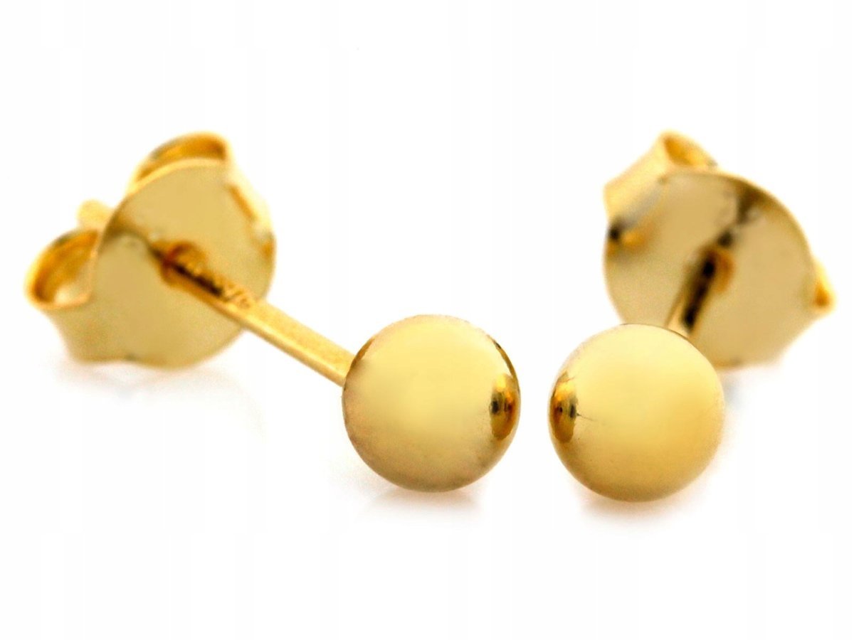 Kolczyki kulki srebrne pozłacane 925 na sztyfcie przy uchu gładkie kuleczki