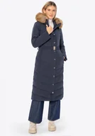 Płaszcze damskie - Płaszcz damski z naturalnym wypełnieniem granatowy - miniaturka - grafika 1
