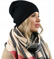 Czapki damskie - Czarna Damska CZAPKA podpinana jesień zima kobieca rozmiar uniwersalny V3 - miniaturka - grafika 1