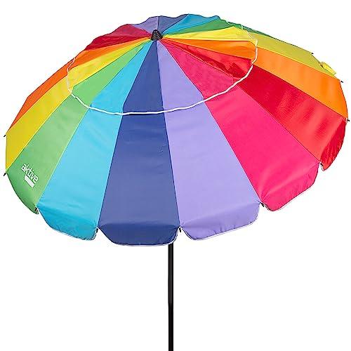 AKTIVE 62280, składany i pochylający parasol plażowy Wielobarwny Ø240 cm, z ochroną UV 50, parasole plażowe, duży parasol przeciwsłoneczny, tęczowy parasol plażowy, parasole plażowe
