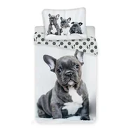 Pościel dla dzieci - Jerry Fabrics Pościel bawełniana 140x200 Pies Buldog francuski biała szara grochy 7203 poszewka 70x90 - miniaturka - grafika 1