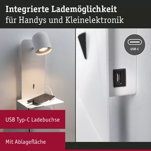 Paulmann Malena spot ścienny USB z półką, biały - Lampy ścienne - miniaturka - grafika 4