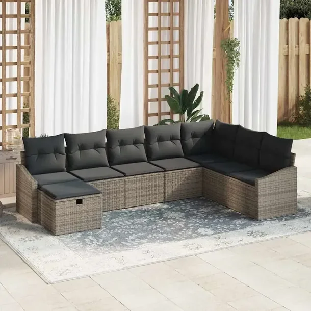 Zestaw Sofa Ogrodowa Narożna Modułowa Polirattan Szaro-Beżowa 8 Osób