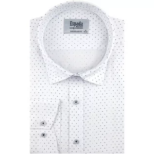 Koszule męskie - Koszula Męska Elegancka Wizytowa do garnituru biała w kropki kółka z długim rękawem w kroju REGULAR Espada C840 - grafika 1