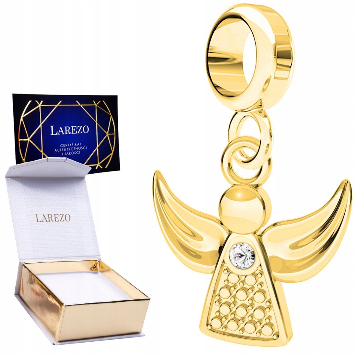 CHARMS ZŁOTY Wiszący z Aniołem Pozłacany Anioł ze Skrzydłami SREBRO 925