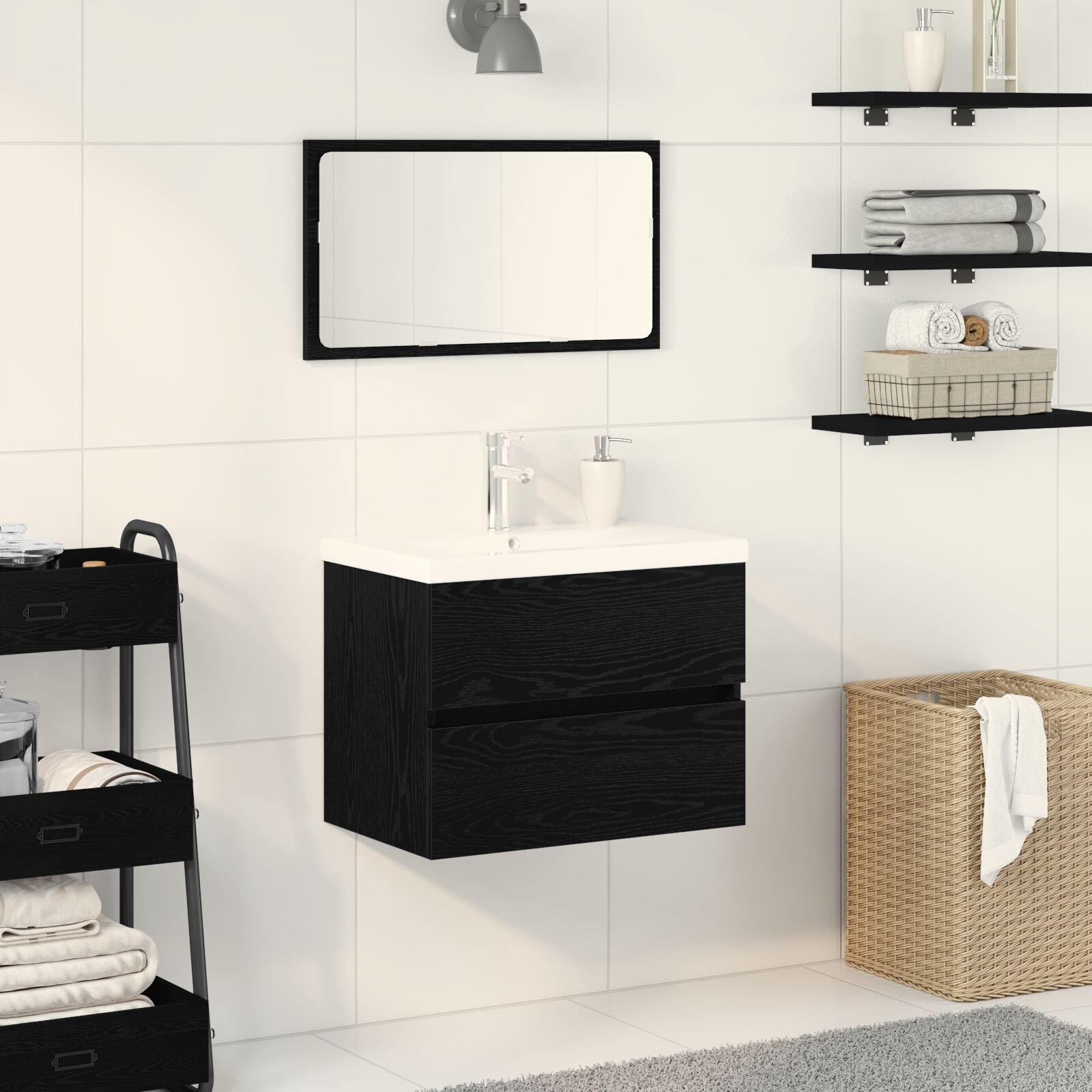vidaXL Szafka pod umywalkę z wbudowaną misą Czarny dąb Szafka pod umywalkę Czarny dąb 60x38.5x45 cm