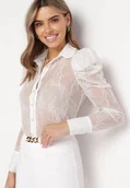 Koszule damskie - Biała Koronkowa Koszula z Przezroczystego Materiału Ozdobiona Cekinami Meligura - miniaturka - grafika 1