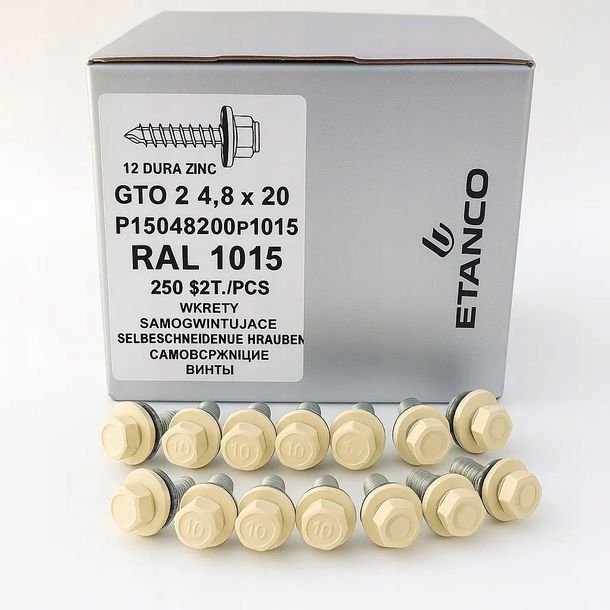 WKRĘTY FARMERSKIE do blachy, zszywka 4,8x20mm, RAL 1015 250szt. Etanco
