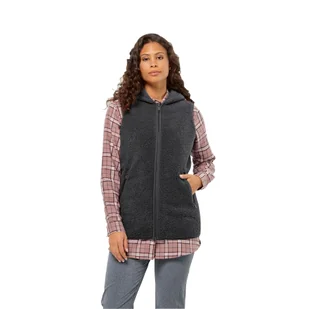 Damska kamizelka z kapturem Jack Wolfskin HIGH CURL LONG VEST W black - S - Kamizelki damskie - miniaturka - grafika 1
