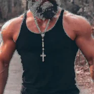 Męski naszyjnik różańcowy, męski stalowy naszyjnik krzyżowy, drewniane modlitewne paciorki różańcowe, męski długi naszyjnik, katolicki naszyjnik mo...