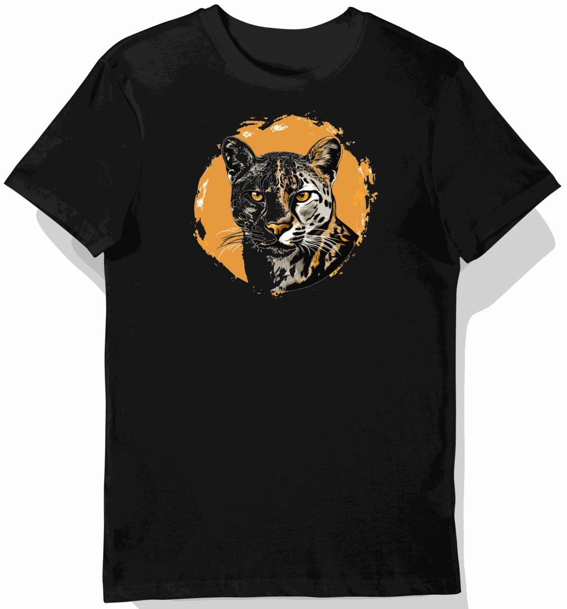 Koszulka męska czarna z motywem eleganckiego kota w kremowym futrze M