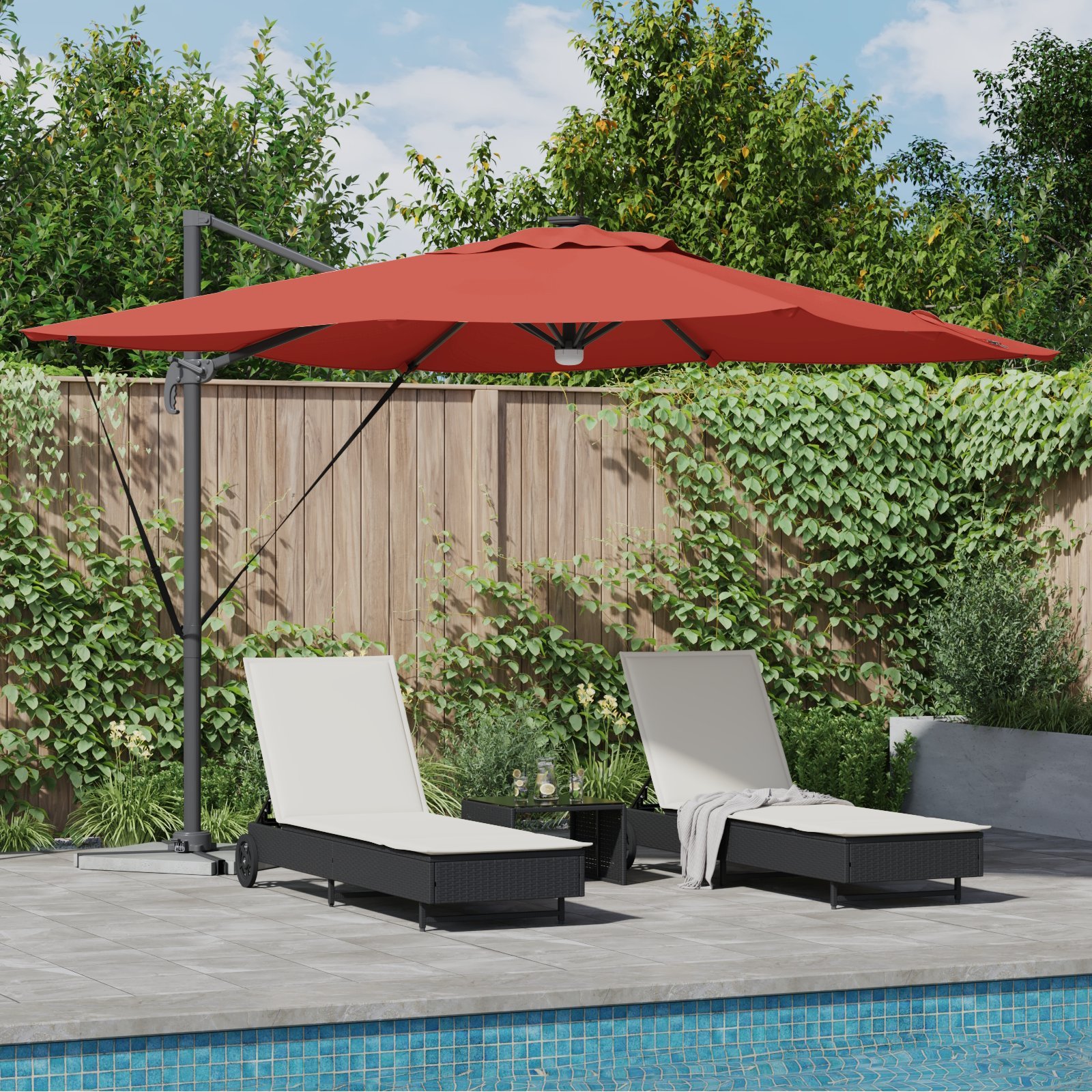 vidaXL Parasol wysięgnikowy Roma z LEDami, Terakota 286x285x270 cm, Aluminium