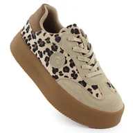Półbuty damskie - Półbuty zamszowe damskie w panterkę na platformie beżowe Big Star SS274763 - miniaturka - grafika 1