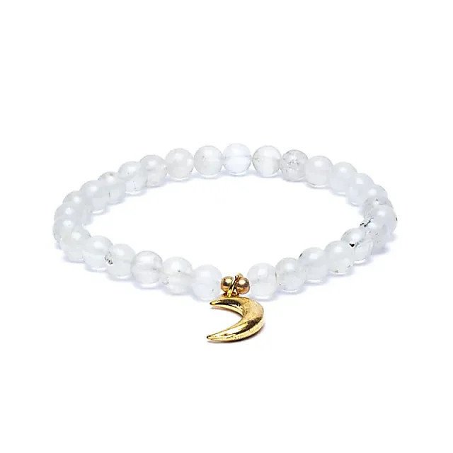 Bransoletka z kamienia księżycowego Moonstone elastyczna z zawieszką księżyc 6mm