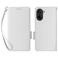 Portfele - Dla OnePlus Nord CE5 5G etui z paskiem na nadgarstek Litchi Texture PU Skórzany portfel na telefon Biały - miniaturka - grafika 1