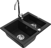 Zlewozmywaki z baterią - Mexen Carlos zlewozmywak granitowy 1,5-komorowy z baterią kuchenną Telma, czarny - 6518-77-670200-00 - miniaturka - grafika 1
