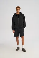 Bluzy męskie - Rozpinana męska bluza z efektem lekkiego sprania czarna - miniaturka - grafika 1