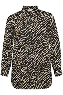 Damska koszula Kaffe Curve Plus Size Button Up Printed Luźny krój długie rękawy, Czarny i brązowy zwierzęcy nadruk, 50/du?y rozmiar - Koszule damskie - miniaturka - grafika 1