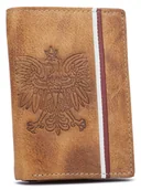 Portfele - Portfel męski skórzany zamszowy portfel patriotyczny godło flaga portmonetka na karty z ochroną RFID, brązowy - miniaturka - grafika 1