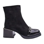 Botki damskie - Zamszowe Botki Na Masywnym Klocku S.Barski MR870-70 Czarne - miniaturka - grafika 1