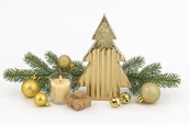 Ozdoby bożonarodzeniowe - Figurka ozdobna choinka metalowa złota mała 2267 - miniaturka - grafika 1