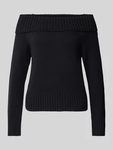 Sweter z dzianiny z dekoltem carmen model ‘LIMA’ - Swetry damskie - miniaturka - grafika 1