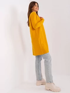 Swetry damskie - Kardigan ciemny żółty casual narzutka rękaw długi długość długa - grafika 1
