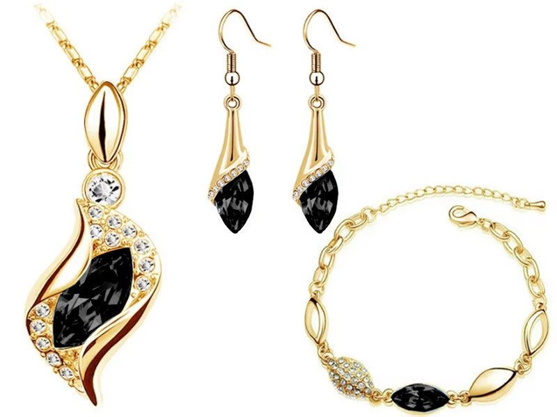 Elegancki komplet biżuterii łezki z czarnymi cyrkoniami krople