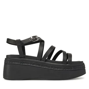 Sandały Tommy Jeans Tjw Wedgy Strappy Sandal EN0EN02756 Czarny - Sandały damskie - miniaturka - grafika 1