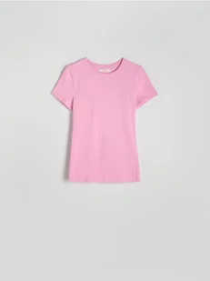 Reserved - Bawełniany t-shirt slim fit - pastelowy róż - Koszulki i topy damskie - miniaturka - grafika 1