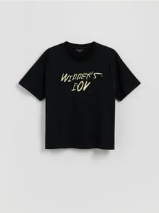 Reserved - Bawełniany t-shirt z napisem - czarny - Koszulki dla chłopców - miniaturka - grafika 1