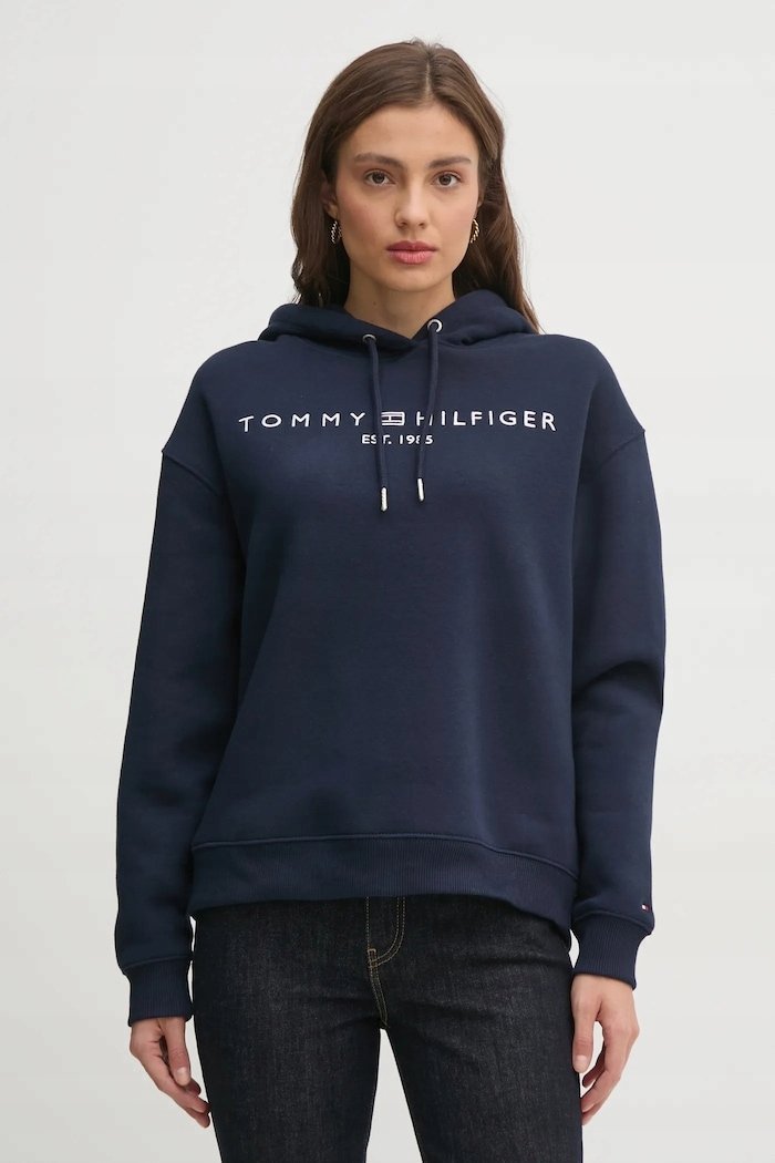 TOMMY HILFIGER GRANATOWA BLUZA Z KAPTUREM I NAPISEM XXL 17BA