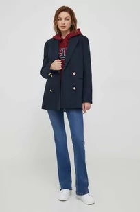 Tommy Hilfiger marynarka kolor granatowy dwurzędowa gładka - Marynarki i żakiety damskie - miniaturka - grafika 1