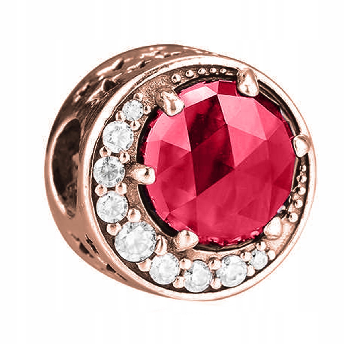 Charms Pozłacany Księżyc Czerwony Czerwona Cyrkonia Półksiężyc SREBRO 925