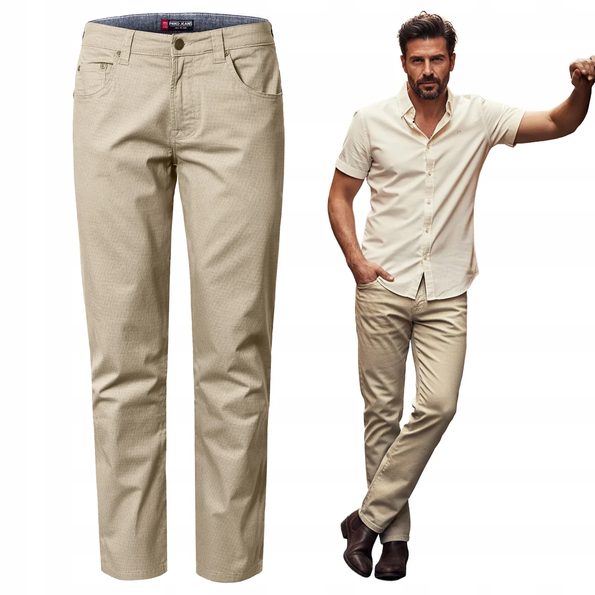 SPODNIE Męskie CASUAL Bawełniane ODER BEŻOWE Regular Pako Jeans SPODNIE Męskie CASUAL Bawełniane BEŻOWE Regular W32/L32 Pako Jeans