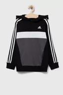 Bluzy dla dziewczynek - adidas bluza dziecięca kolor czarny z kapturem wzorzysta - miniaturka - grafika 1