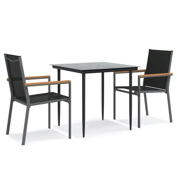 Zestaw Mebli Ogrodowych: Stół 80x80x74 cm, Krzesła 55x61,5x90 cm, Czarny