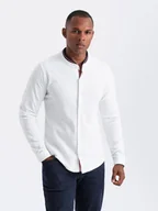Koszule męskie - Męska koszula bawełniana SLIM FIT biała ze stójką V1 OM-SHCS-0178 rozm. XXL - miniaturka - grafika 1