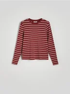Bluzki damskie - Reserved - Longsleeve z merceryzowanej bawełny - bordowy - miniaturka - grafika 1